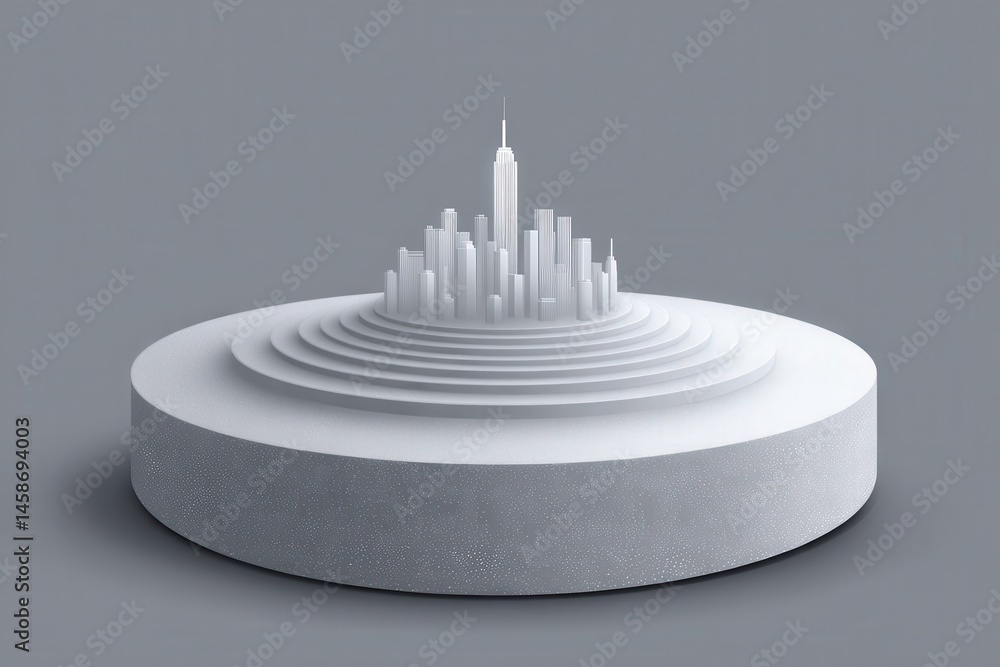 Poster abstract city skyline in minimalist design featuring layered circular base showcasing architecture i