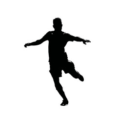 Solid black silhouette of a soccer player kicking, Vector Graphic