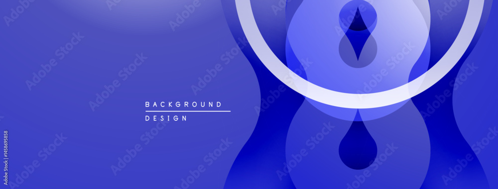 Fototapete Abstract blue design features overlapping circles, curved lines. Minimalist style creates modern background for digital projects.