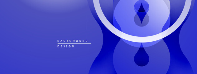 Abstract blue design features overlapping circles, curved lines. Minimalist style creates modern background for digital projects.