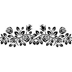 Elegant Rose Border Design, Floral Ornament in Black & White