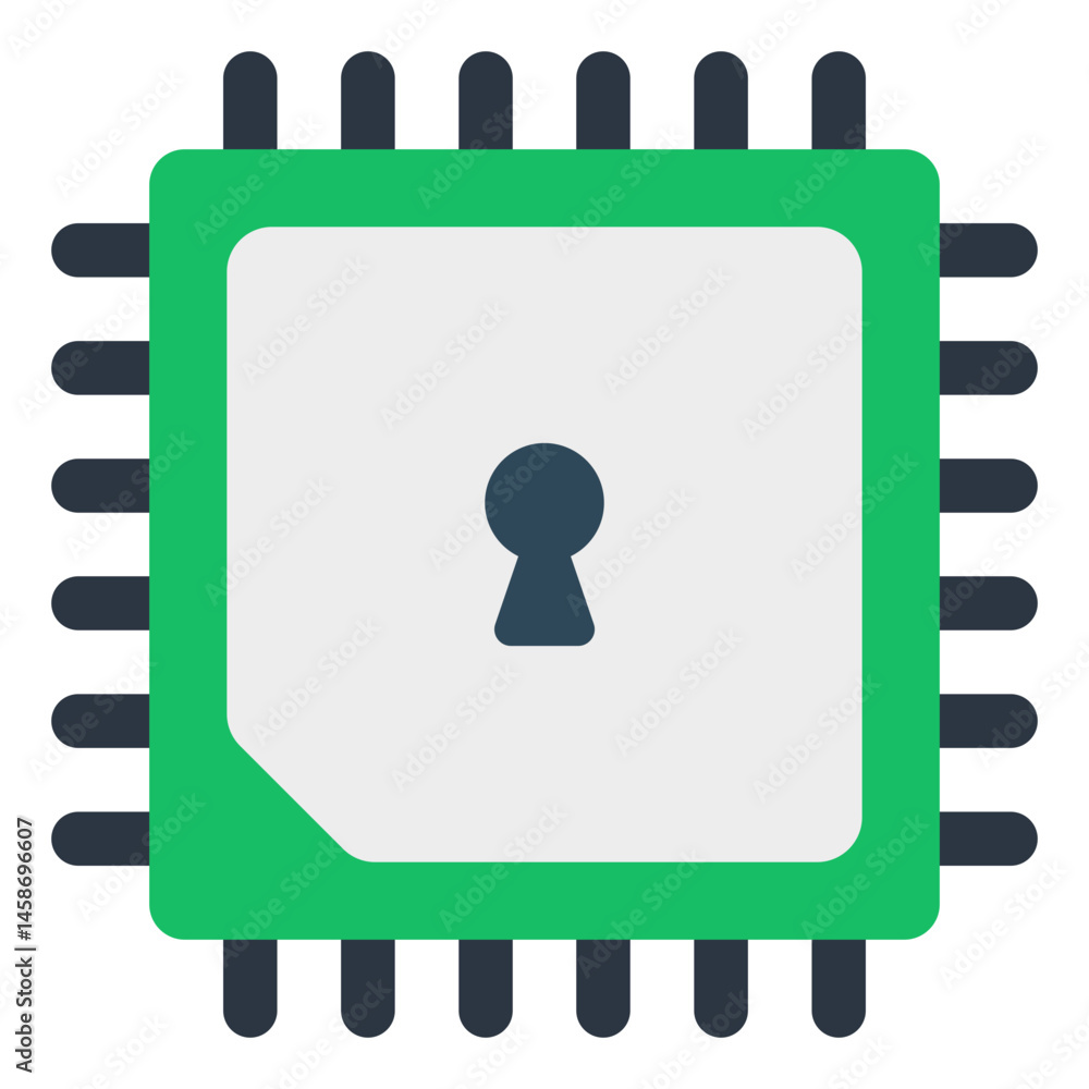 Poster secure microchip data protection technology icon