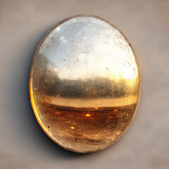 Aged mirror with foggy texture and ambient reflection showing warm light glow