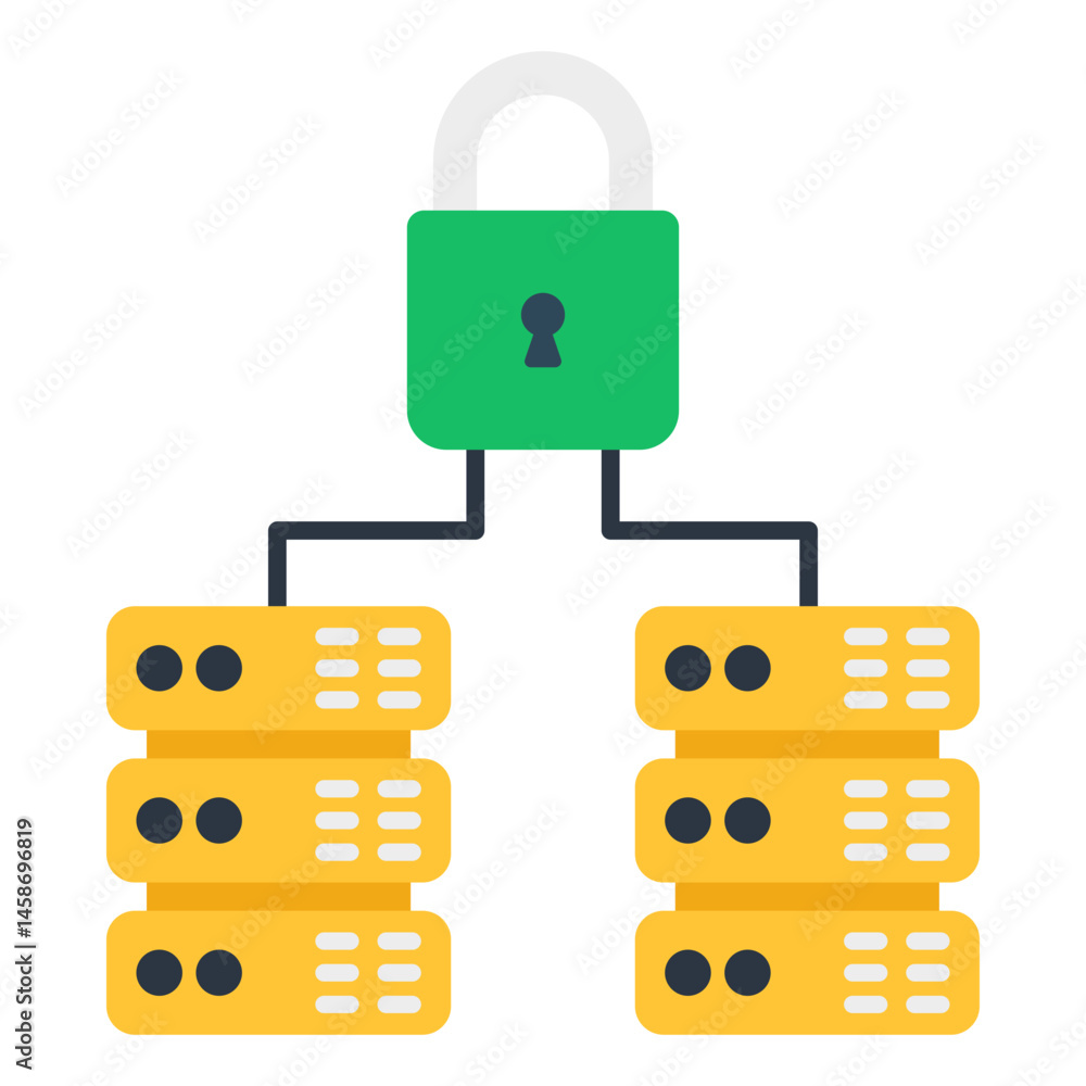 Poster secure data server network protection icon illustration