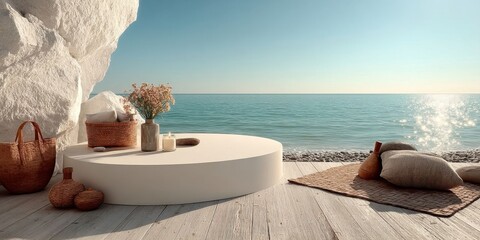 Coastal Product Display on Round Podium with Sea View
