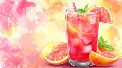 Pink Grapefruit Ice Cocktail Illustration