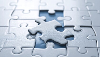 Almost completed jigsaw puzzle with one piece out of place implying solution