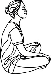 Minimalist Line Art Illustration Of Woman Meditating In Lotus Position For Wellness