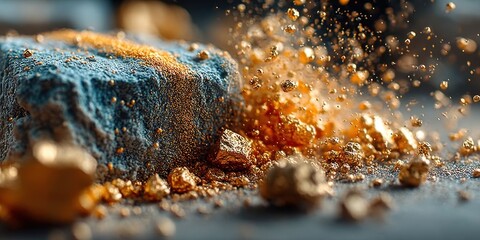 Fototapeta premium Golden Particles in Stunning Dust Explosion