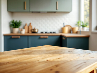 Sunlit kitchen interior with herbs and lemons