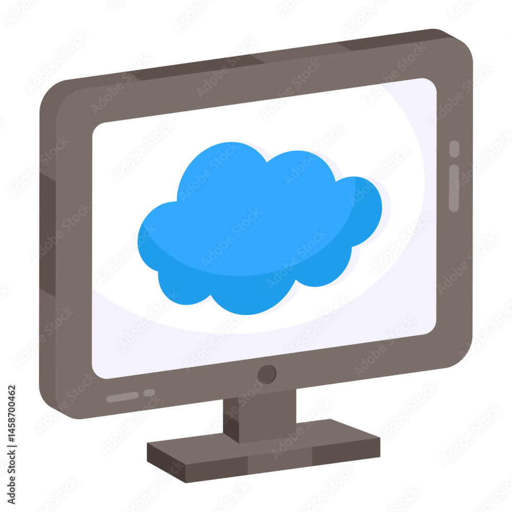 Poster cloud computing data storage desktop monitor icon illustration