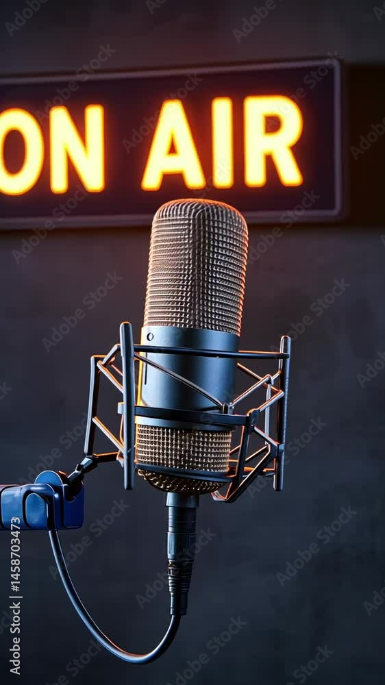 Leinwandbilder Sound waves pulsating with vibrant colors behind professional studio microphone, visualizing dynamic audio recording process and expressive musical performance in modern creative environment