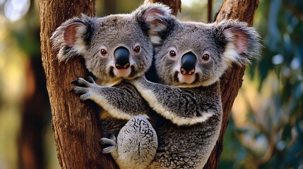 Obraz premium Koalas in eucalyptus trees at Lone Pine Koala Sanctuary