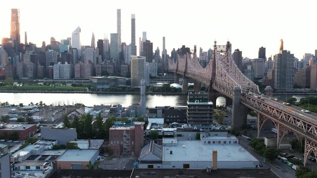 Aerial view of Queens bridge at sunset