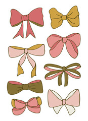 set of bows. design elements in the form of various bows. holidays, decorations, hairpins. sticker pack vector illustration.