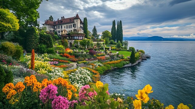 Mainau Island on Lake Constance with vibrant flower gardens