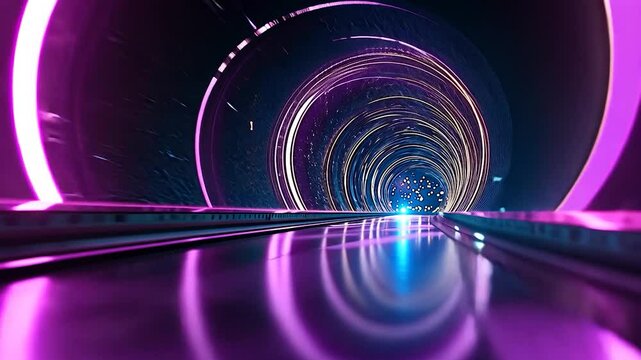 Vibrant tunnel with glowing rings.