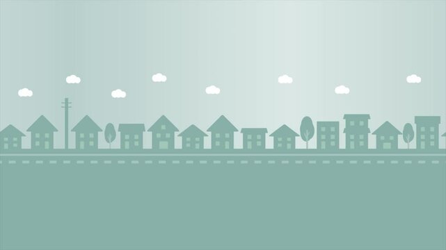 Looping Townscape Animation / 横スクロールの街並みアニメーション背景動画