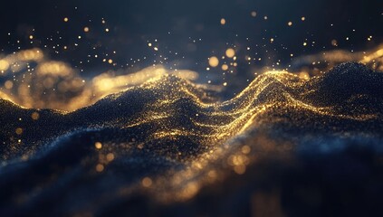 Naklejka premium Golden Particles Wave Abstract