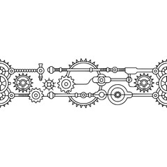 Steampunk Mechanism Border - Geometric Gears & Mechanical Parts, Isolated on White