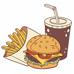fast food meal , white background, 