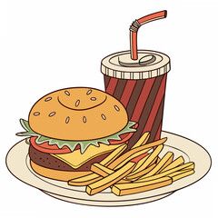 fast food meal , white background, 