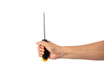 A screwdriver tools and hand on transparent background