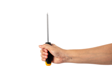 A screwdriver tools and hand on transparent background