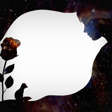 Romantic young boy with a flower background. Silhouette art