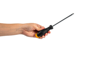A screwdriver tools and hand on transparent background