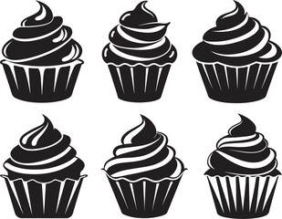 set of cupcake silhouette, black and white silhouette, vector and illustration