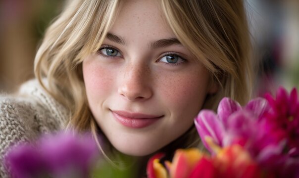 Portrait of a young woman with flowers