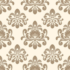 Damask seamless pattern with flowers, Brown and cream ornamental and background, vintage design, vector illustration elegant for textile, bedding, curtains, cushion cover, rug, wall paper, scarf