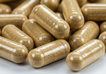 Brown Herbal Capsules Medicine Supplement Health Pills Natural Remedy Closeup Drug Care Dietary