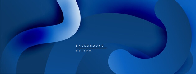 Abstract blue layers create flowing shapes. Modern design features subtle gradients, smooth curves, minimalist aesthetic. Background includes text background, design.