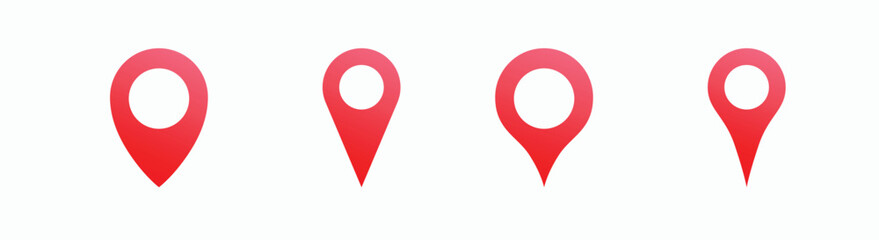 Set of four red location markers for various uses