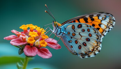Obraz premium Vibrant butterfly feeding on flower