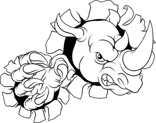 Rhino Rhinoceros Mean Angry Cartoon Sports Mascot