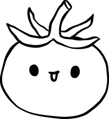 Cute Cartoon Tomato Character Doodle Outline