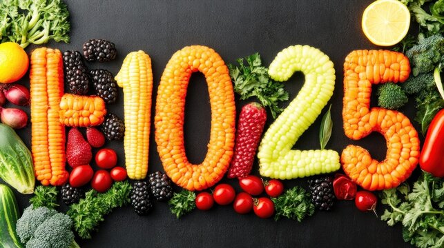Colorful fruit and vegetable number 1025 composition