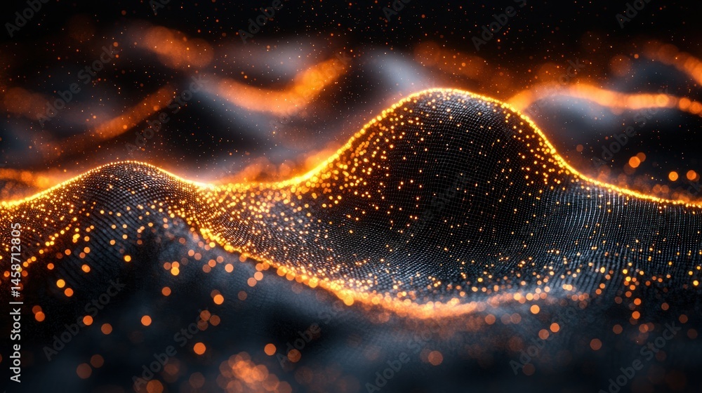 Poster golden particle waves on dark background