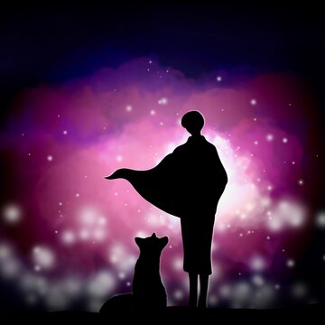Little boy with magical cape. Silhouette art