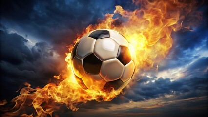 Fototapeta premium Fiery Soccer Ball Against Dark Sky, sport, night sky, sport, night sky, victory, sports equipment, athletic gear