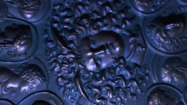 Greek Gods. Head of Medusa Gorgon, rotating relief, loop