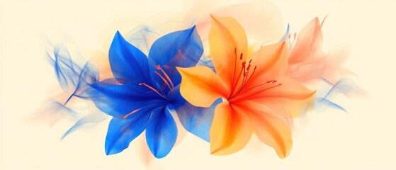 Obraz premium Blue and peach flower on light background