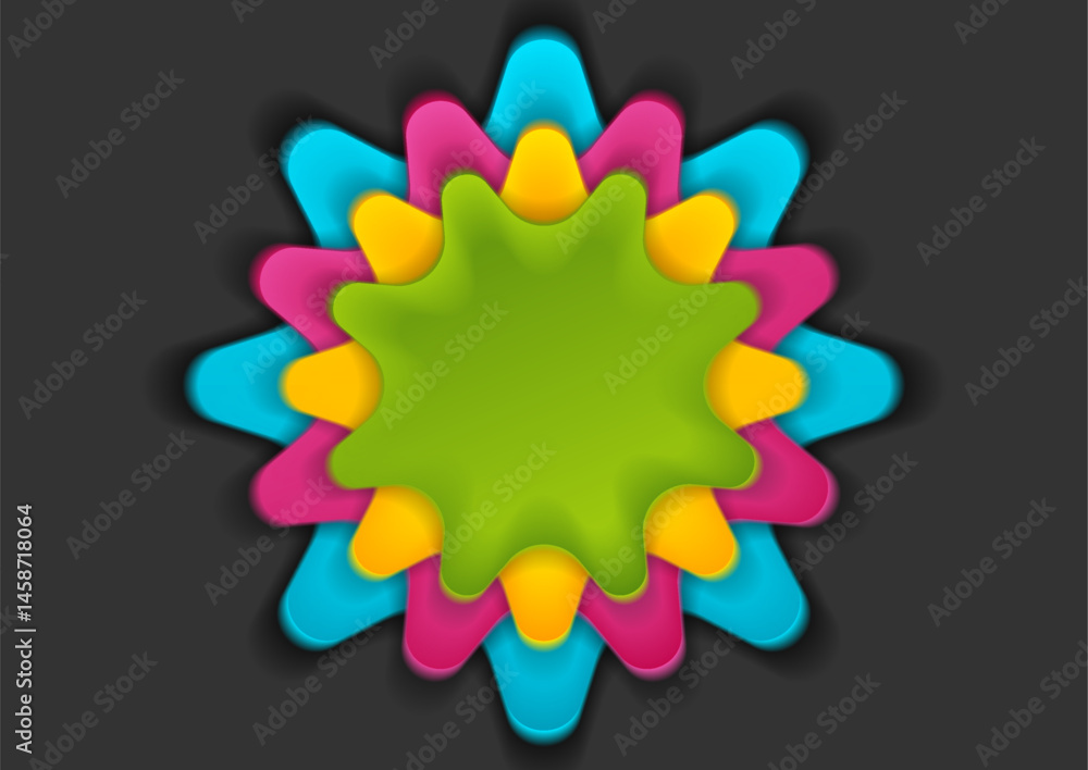 Poster multicolored star shapes on the black background. colorful abstract smooth label vector design