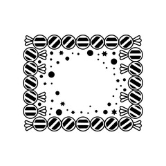 Candy Frame Border, Black and White, Decorative Vector Illustration