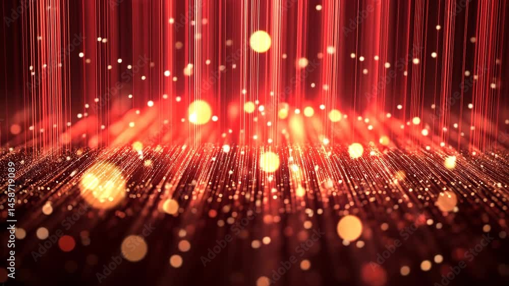 Aufkleber red light beams create vibrant atmosphere with glowing particles and bokeh effects