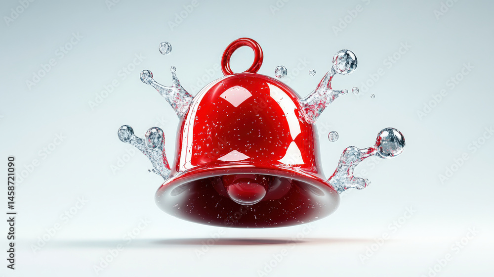 Leinwandbilder Vibrant red bell with glossy finish is surrounded by splashes of water, creating dynamic and modern design on white background
