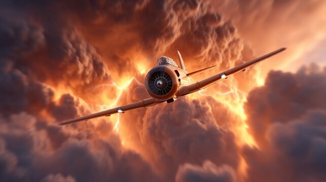 Vintage plane in dramatic storm clouds